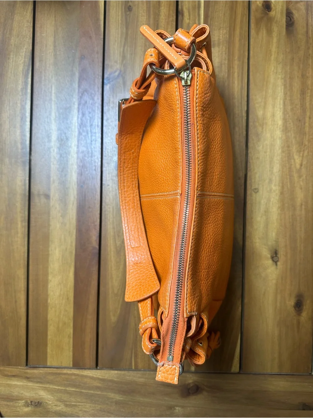 Dooney & Bourke Pebbled Leather Hobo Shoulder Bag in Tangerine